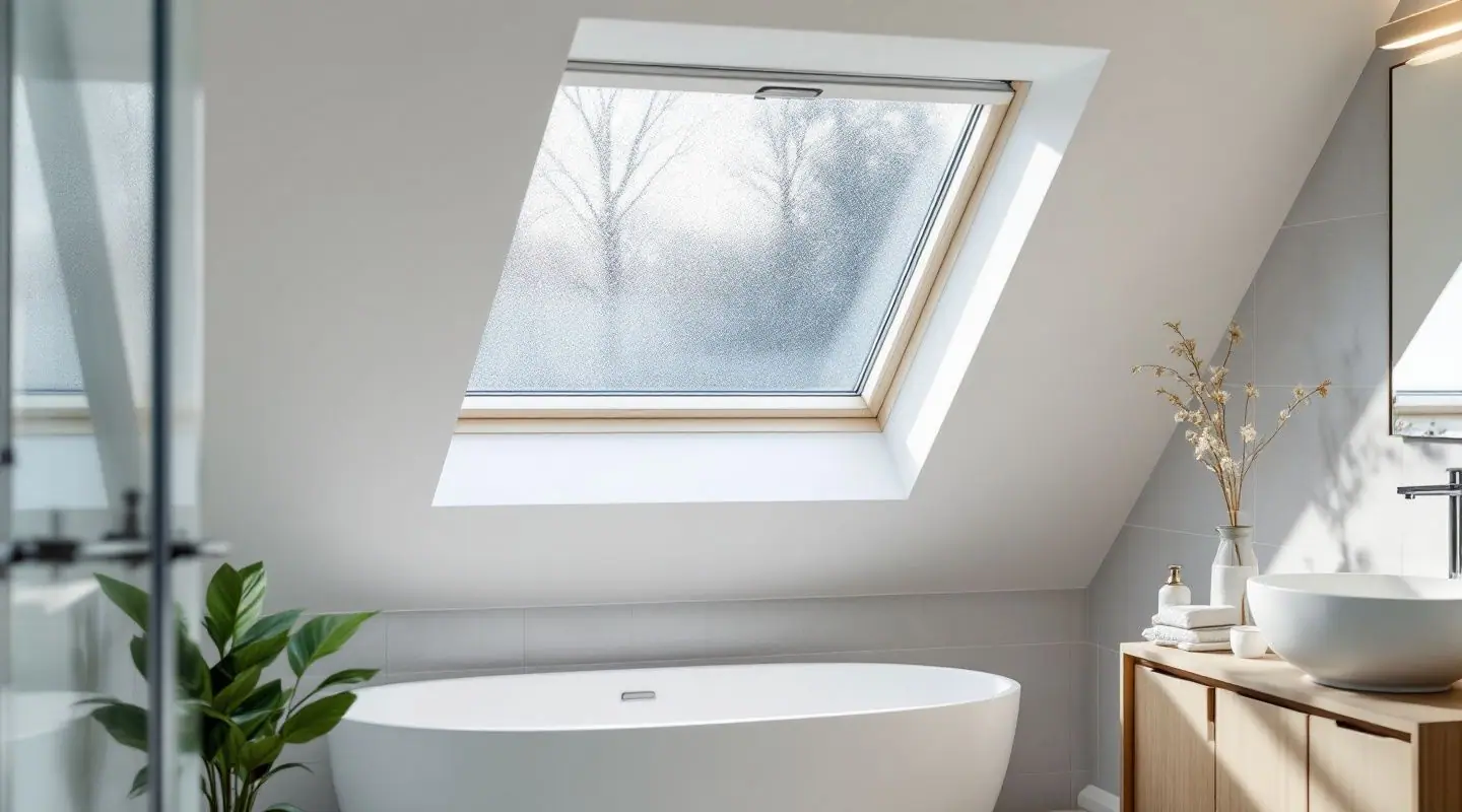 Condensation sur fenêtre neuve en PVC blanc, gouttelettes sur le bas du double vitrage côté intérieur d'une chambre